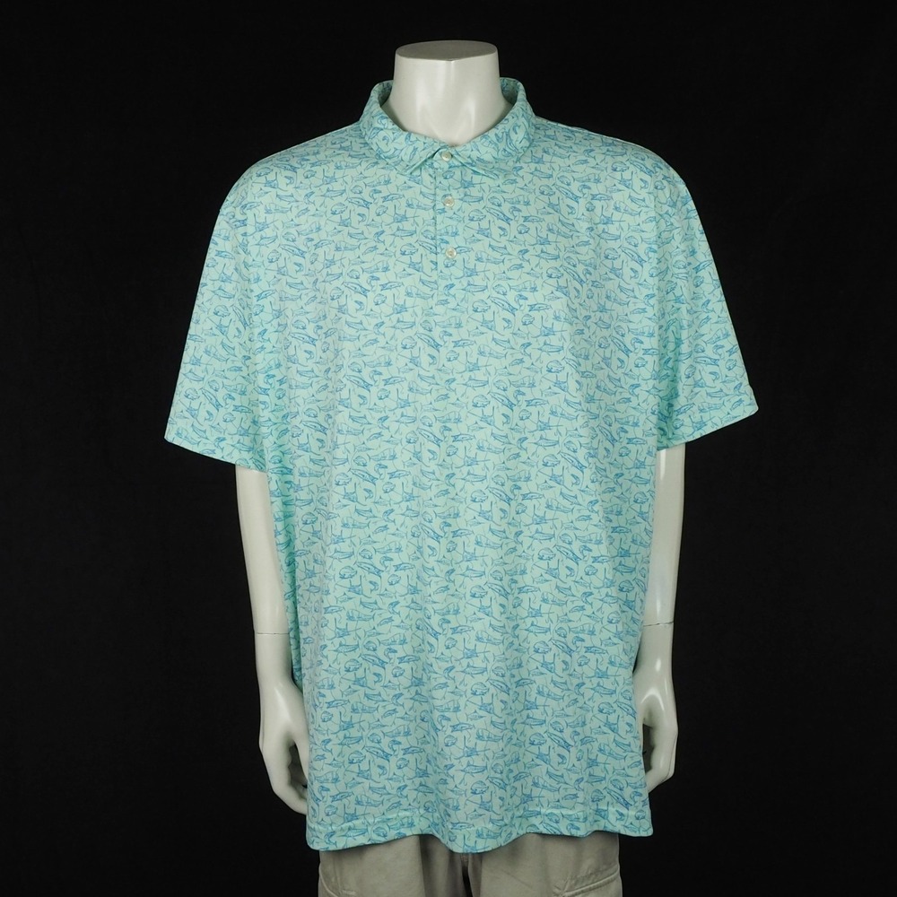 New Peter Millar Seaside Golf Polo Shirt Mens 3XL XXXL Aqua Blue Fish in the Sea